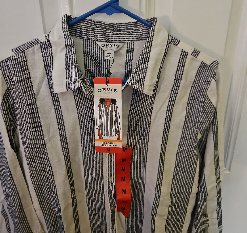 Orvis Men's Black and White Striped Shirt